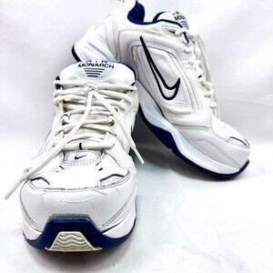 Nike Air Monarch IV  Athletic Shoes 313138-111  White/Navy Men's SZ 10